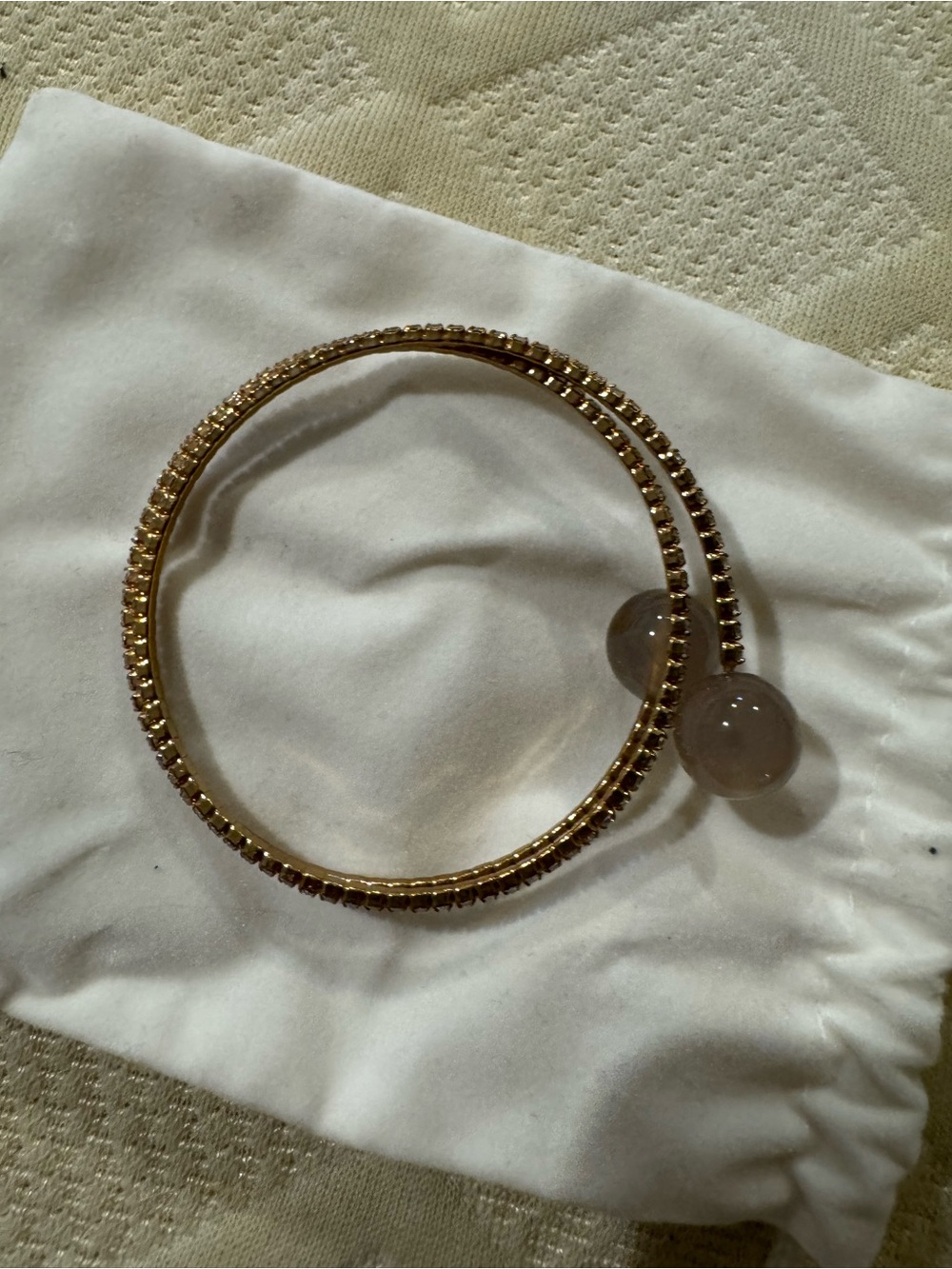 Gold-Tone Double Wrap Bracelet with Brown Gemstone End Caps